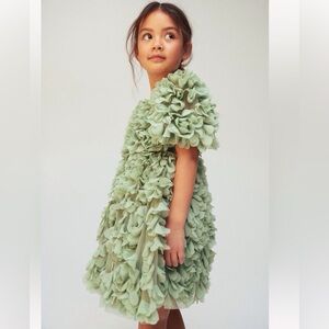 H&M Girls Dusty Green Fabric Flower Dress size 7
